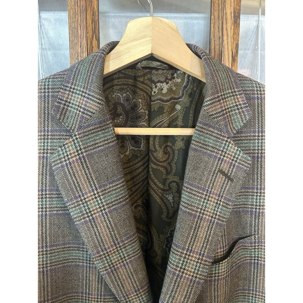 ETRO Italy Men's Plaid Wool Blazer Sport Coat Paisley Silk Lined